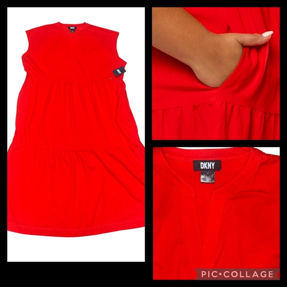 Dkny Dresses & Skirts - DKNY Red Two Tier Pocket Dress
